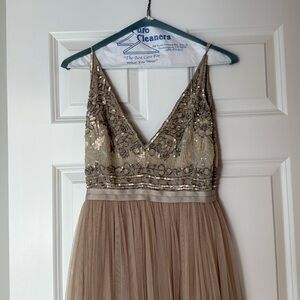 Needle & Thread tan sequined gown